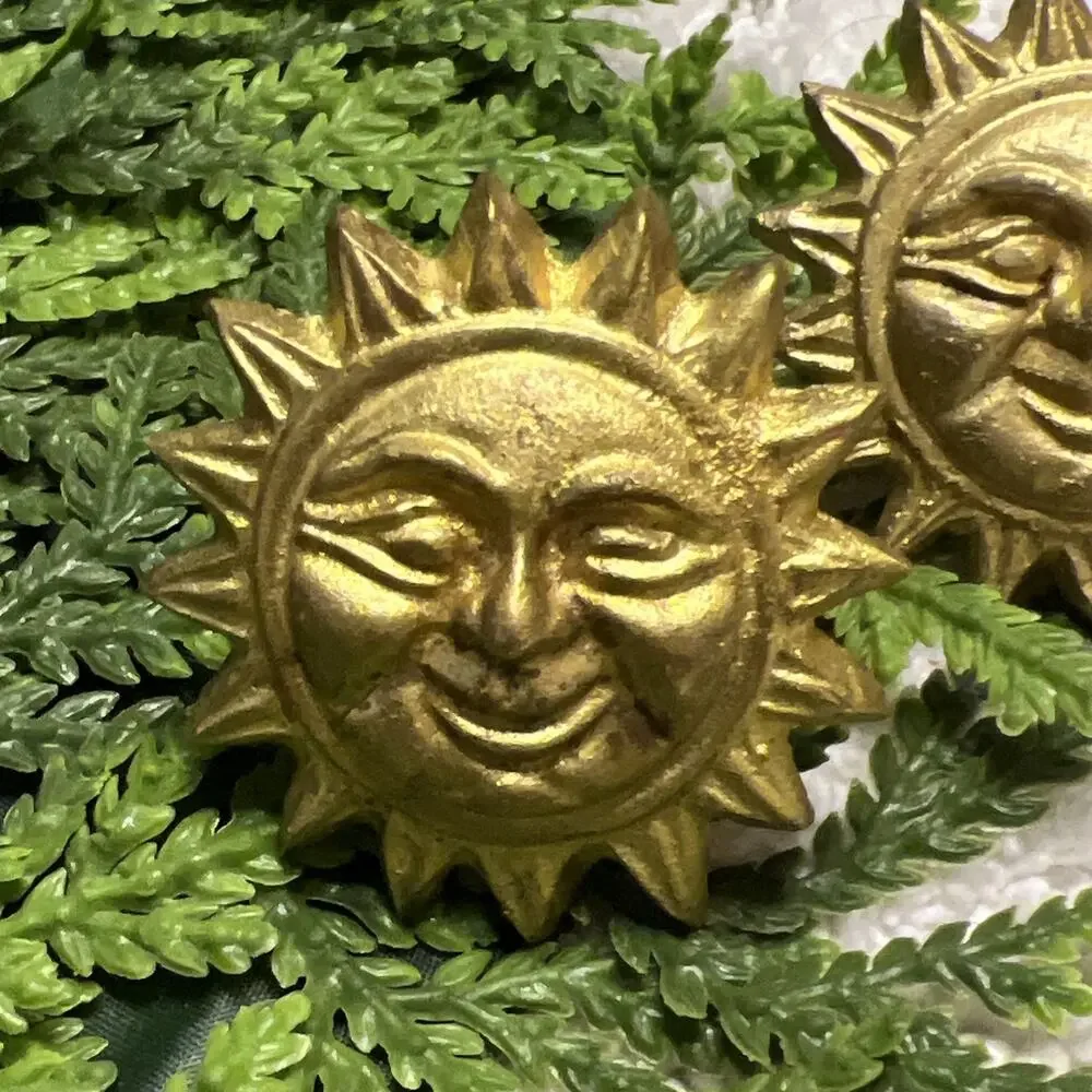 Vintage Gold Napkin Ring Curtain Tie Sun Face Celestial 90s Decor Boho Set of 2